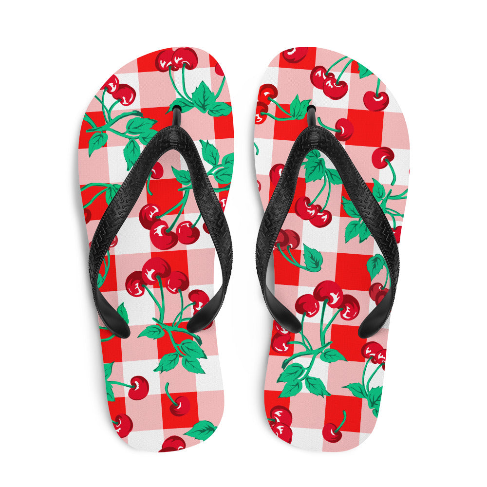 Amie Thong Flip-Flop Beach Sandals in Red Gingham Cherry Girl