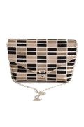 Block black and white cut velvet envelope clutch with silver chain by Pinup Girl Clothing