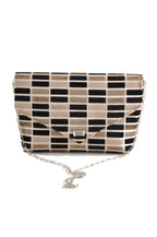 Block black and white cut velvet envelope clutch with silver chain by Pinup Girl Clothing