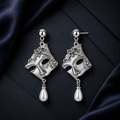 Venice Mask Earrings, silver-tone masquerade mask drops with pearl