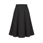 Viva 40s tulip swing skirt in solid black stretch crepe, high waistband and clean flared skirt to the knee, back zip