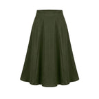 Viva 40s tulip swing skirt in solid hunter green stretch crepe, high waistband and flared skirt to the knee, back zip
