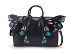 Wings black leather top handle bag, another view, by Pinup Girl Clothing