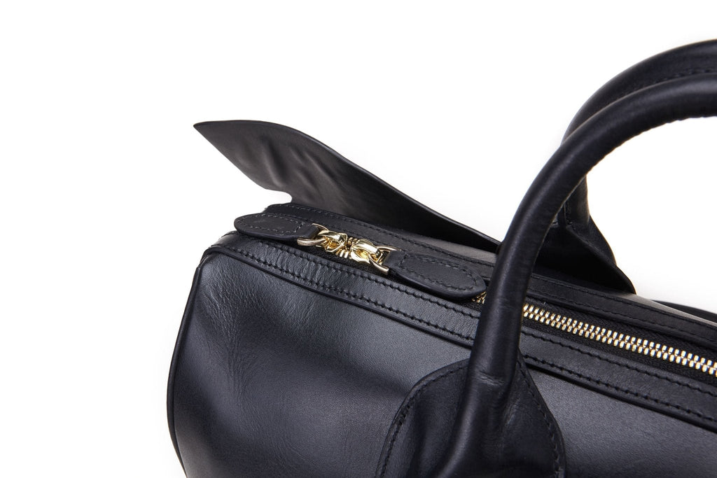 Wings black leather top handle bag, another view, by Pinup Girl Clothing
