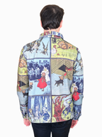 Back view of the Wizard of Oz Denim Jacket showing the storybook panel print