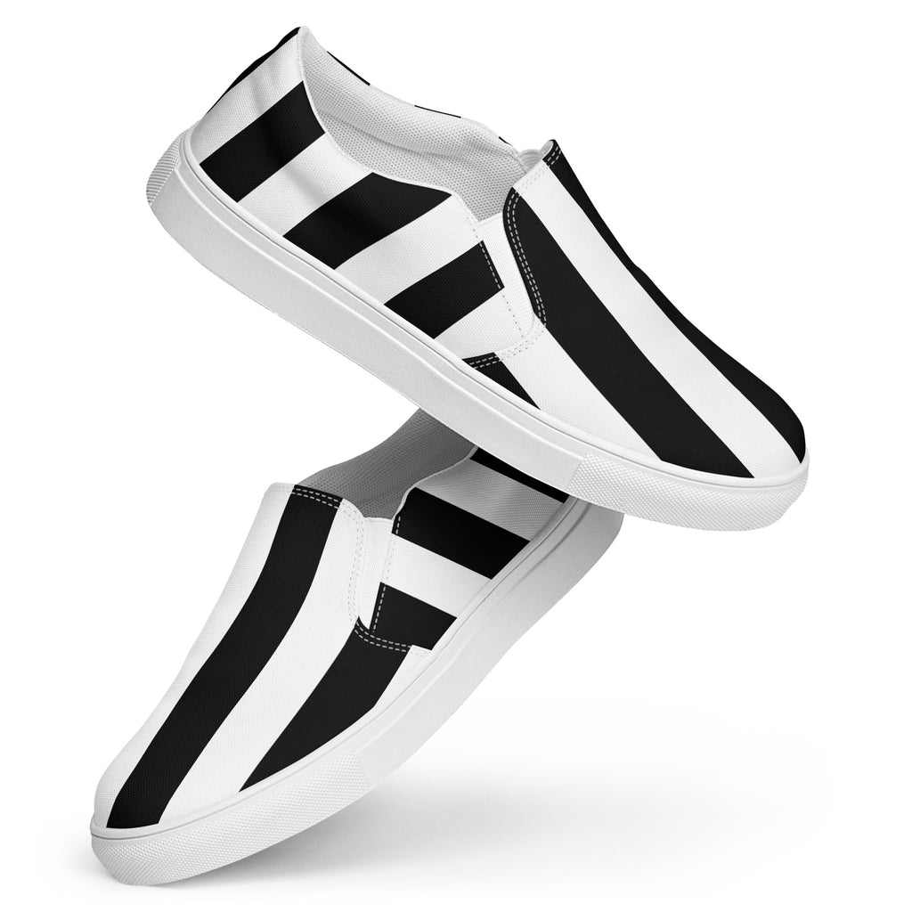 Black & White Mark Stripe Women’s Canvas Slip-On Flat Deck Shoe