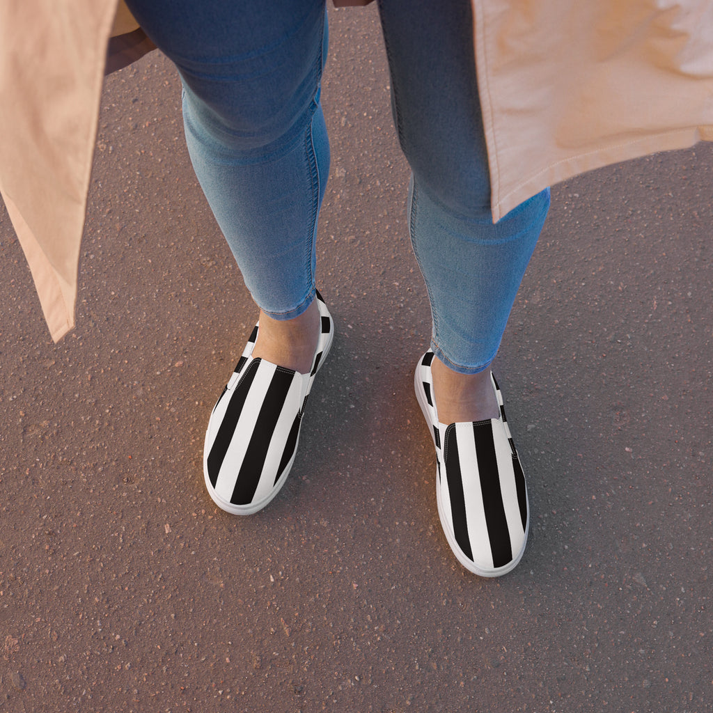 Black & White Mark Stripe Women’s Canvas Slip-On Flat Deck Shoe