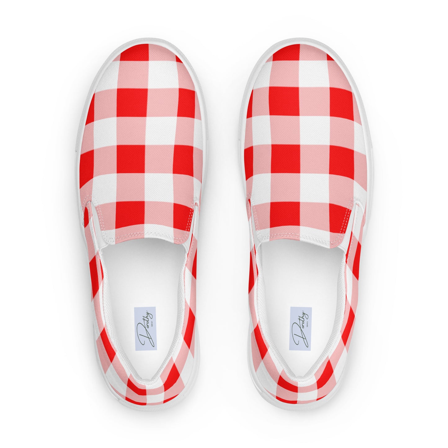 Cherry Red Vintage Gingham Women’s Canvas Slip-On Flat Deck Shoe | Dorothy Shoes