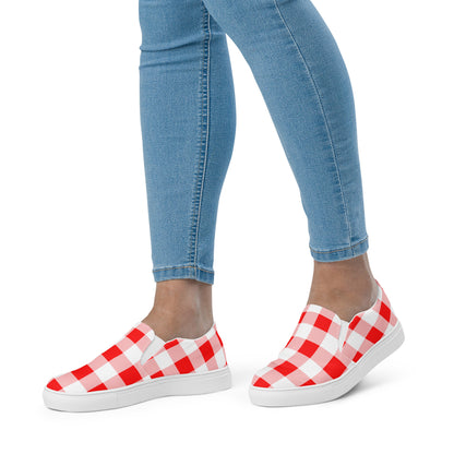 Cherry Red Vintage Gingham Women’s Canvas Slip-On Flat Deck Shoe | Dorothy Shoes