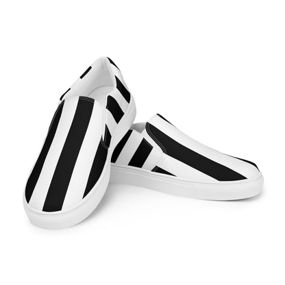 Black & White Mark Stripe Women’s Canvas Slip-On Flat Deck Shoe | Pinup Couture Relaxed