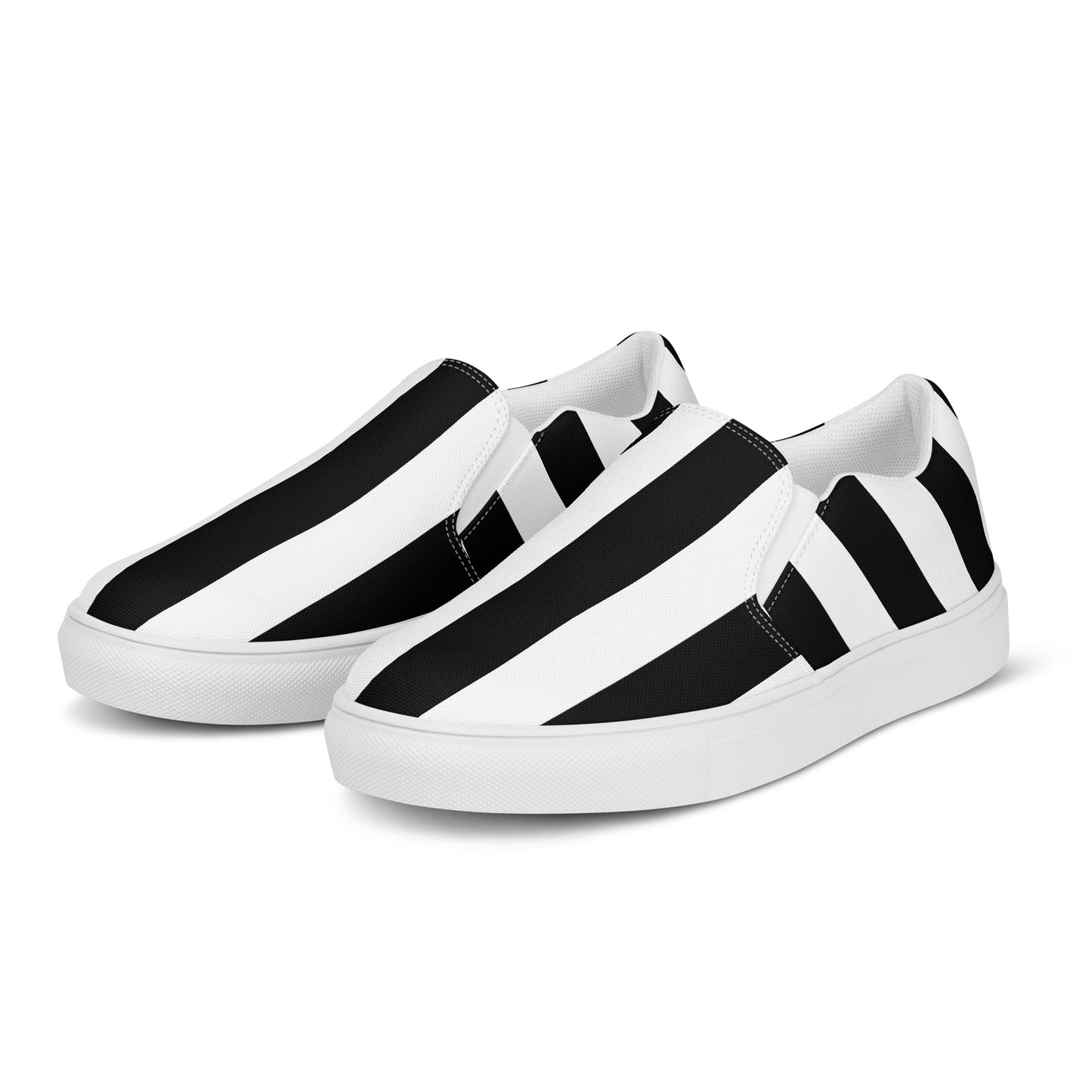 Black & White Mark Stripe Women’s Canvas Slip-On Flat Deck Shoe | Pinup Couture Relaxed