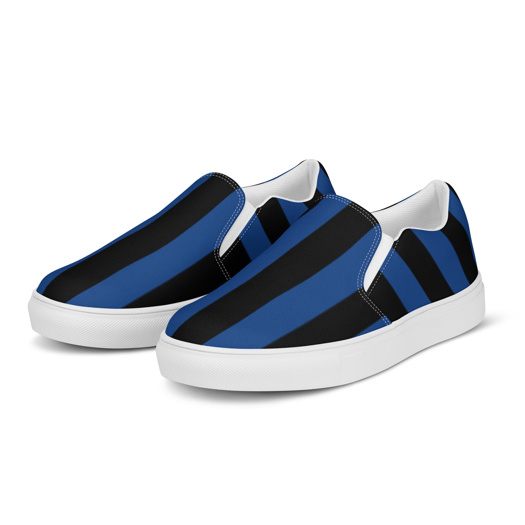 Nevermore Blue & Black Mark Stripe Women’s Canvas Slip-On Flat Deck Shoe