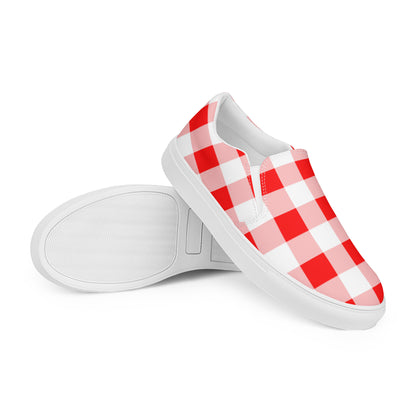 Cherry Red Vintage Gingham Women’s Canvas Slip-On Flat Deck Shoe | Dorothy Shoes