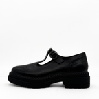 Zola black leather T-strap Mary Jane with a lug sole platform