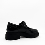 Zola black patent leather T-strap Mary Jane with a lug sole platform