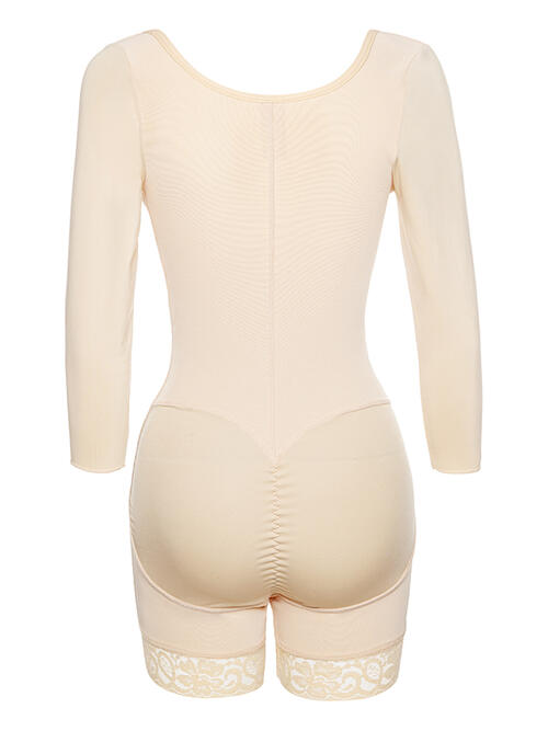 Jess Full Size Zip Up Lace Detail Long Sleeve Shapewear | 2 Colors