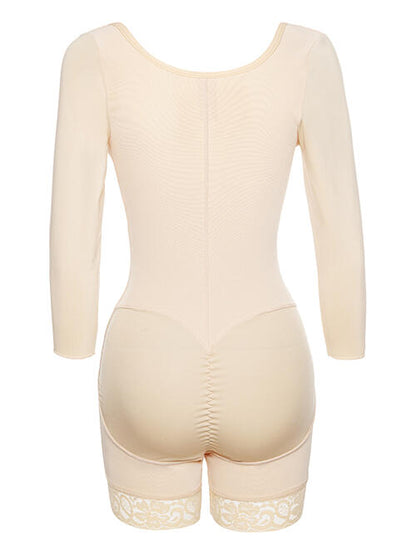 Jess Full Size Zip Up Lace Detail Long Sleeve Shapewear | 2 Colors