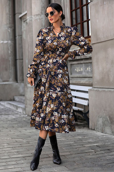 Gretel Floral Long Dress with Flounce Sleeve