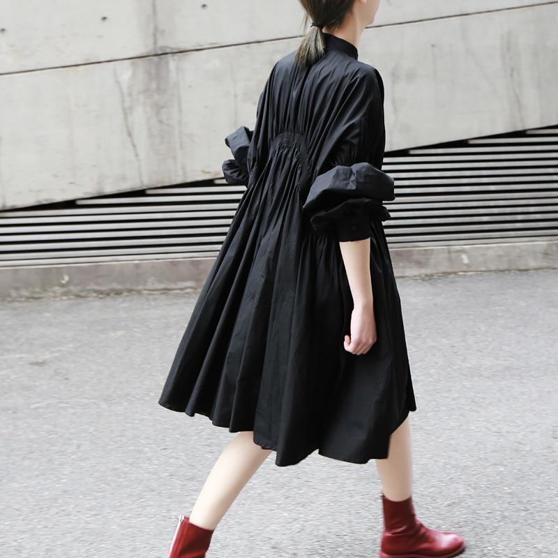 Hotaru Hedges Long Sleeve Cotton Pleated Shirt Dress in Black | Marigold Shadows