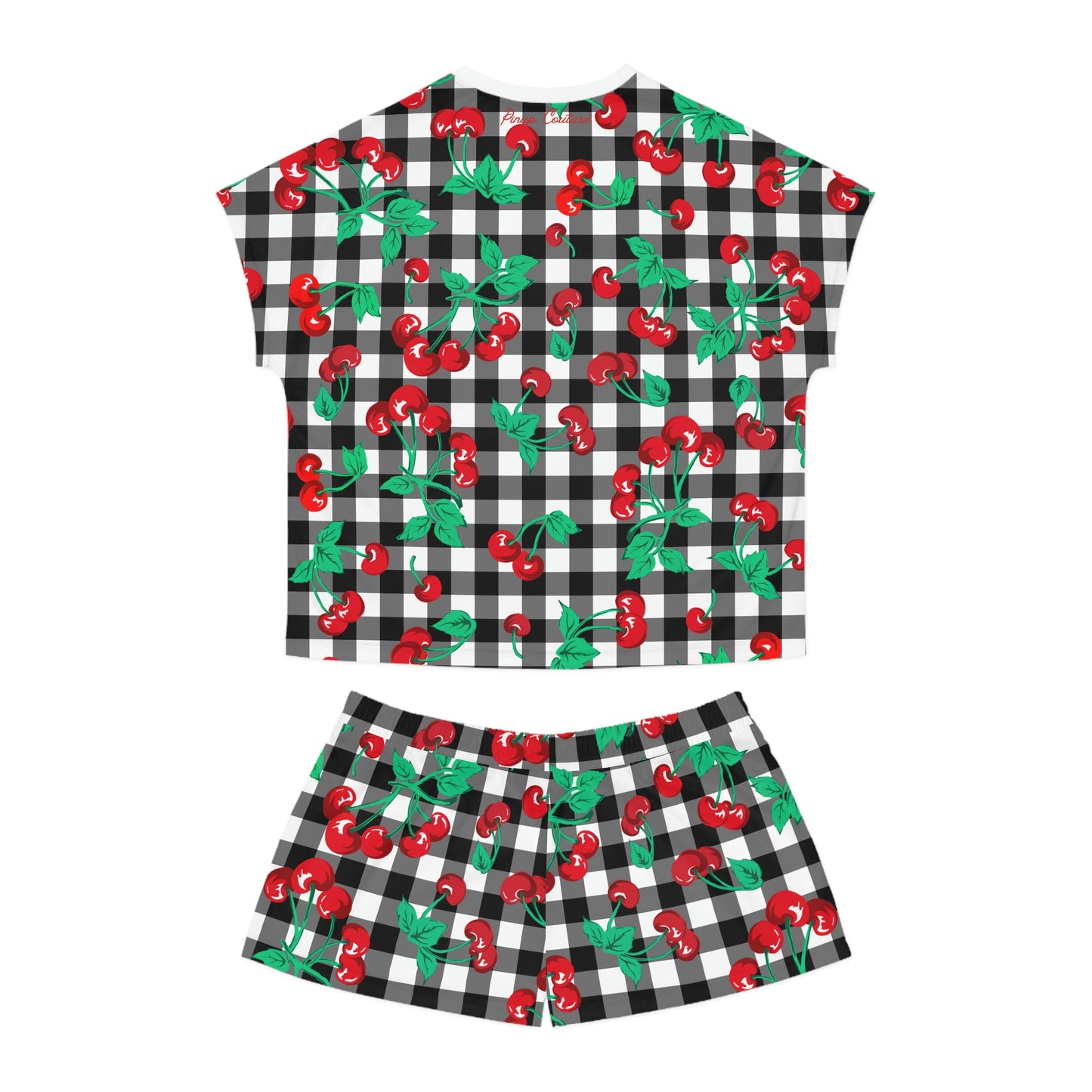 TGIF Sleepover PJs in Black & White Gingham Cherry Girl Tee & Pajama Shorts-Set | Pinup Couture Relaxed
