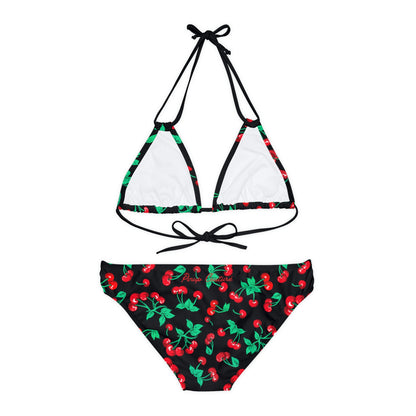 Alex Strappy Bikini Set in Black Vintage Cherry Print| Pinup Couture Swim