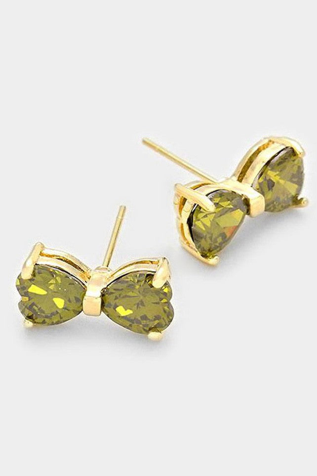 Crystal Bow Earrings in Olive