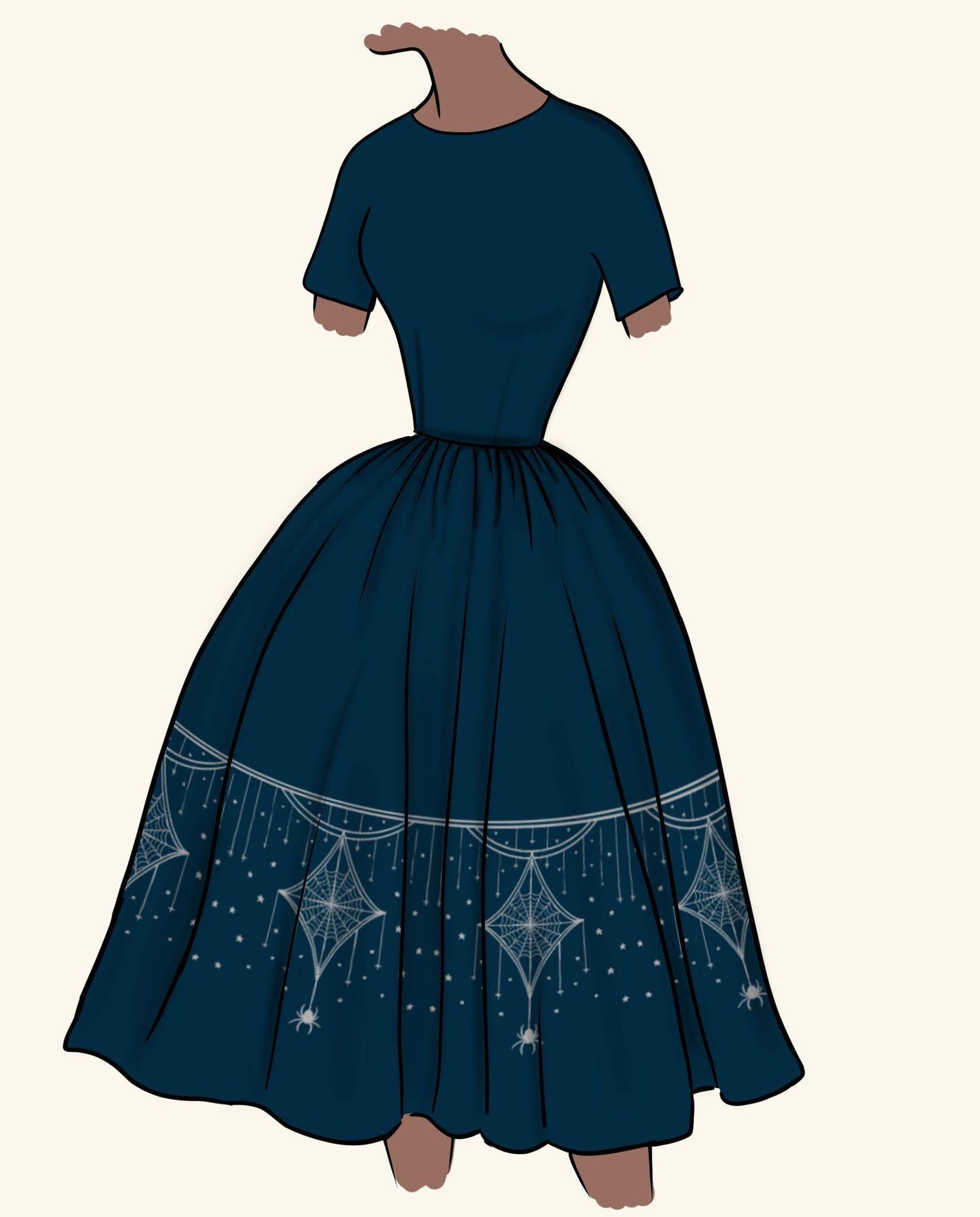 Final Sale - The Kristina Vintage Day Dress in Blue & Silver Deco Spiderweb Print | Laura Byrnes & Hope Morrison - pinupgirlclothing.com