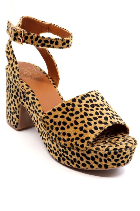 Vintage 40's Style Chunky Heel Platform Sandals in Leopard & Cheetah Print Faux Suede