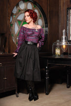 Bella Vintage Gathered Swing Skirt in Solid Black Cotton Sateen | Pinup Couture - pinupgirlclothing.com