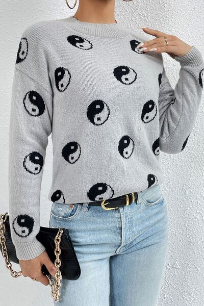 Katrina Graphic Mock Neck Dropped Shoulder Sweater | 3 Colors