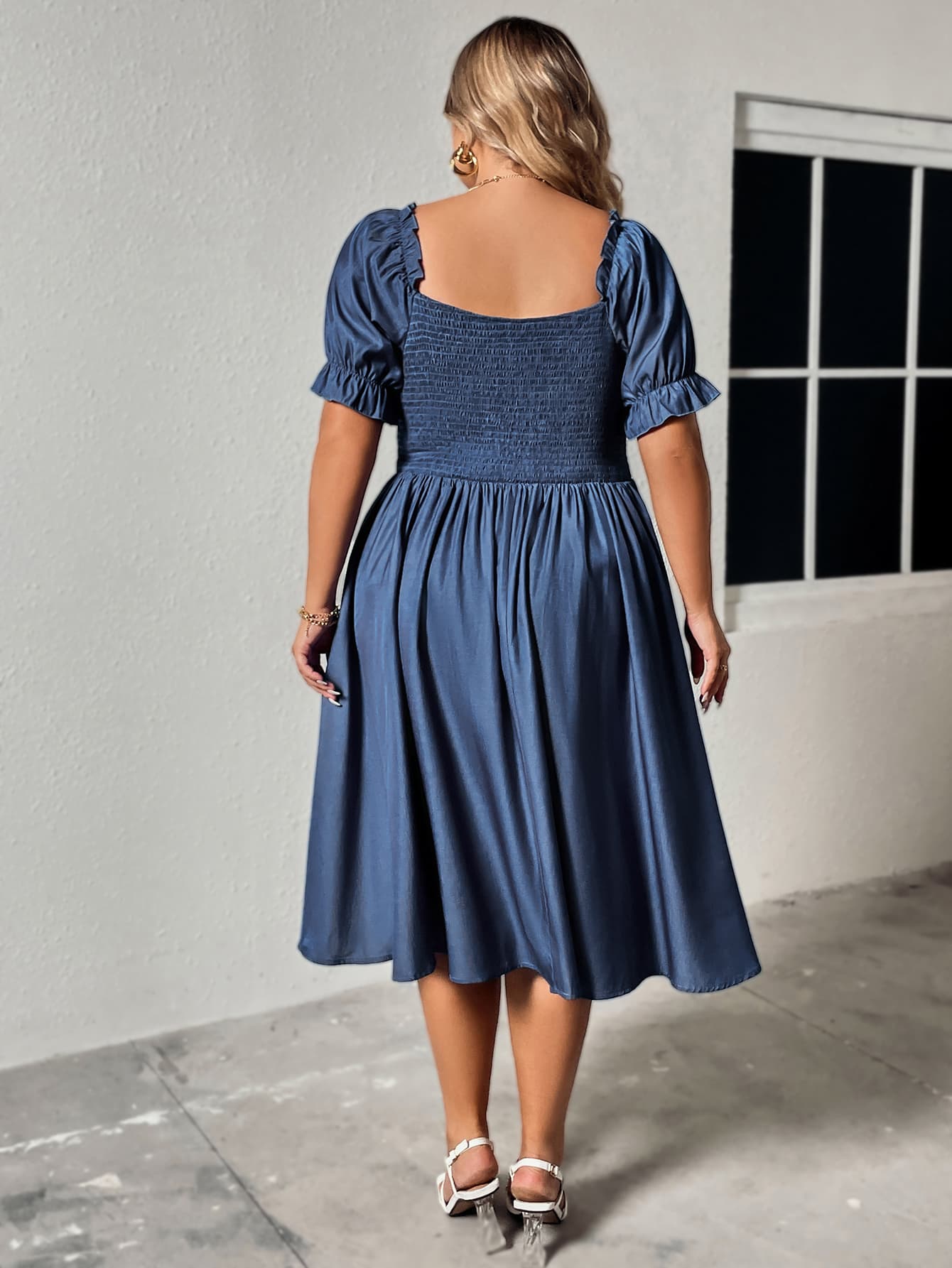 Sapphire Stylish Plus Size Sweetheart Neck Summer Dress in Cobalt Blue