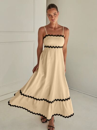 Amalfi Spaghetti Strap A-Line Maxi Dress with Contrast RicRac Trim | 4 Colors | Poundton