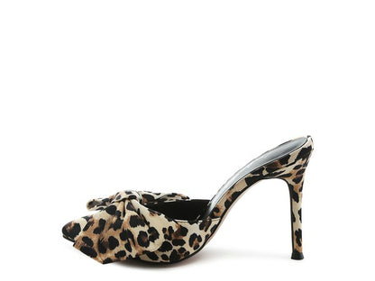 Joannie of the Jungle Leopard Print Stiletto Mules with Bow Detail | Rag Company