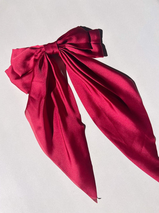 Large Clara Satin Hair Bow Clip in Ruby Red
