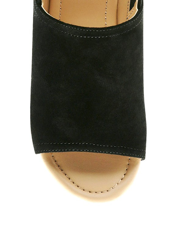 Vayda Suede Leather Slingback Platform 1970's Mules in Black or Tan | Rag Company