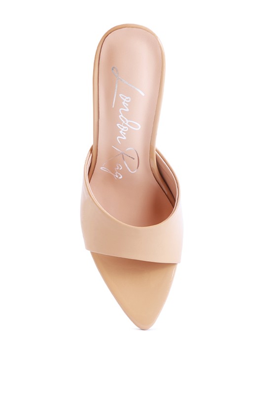 Eyes on The Prize Faux Patent Vintage Stiletto Mule Heels | Rag Company