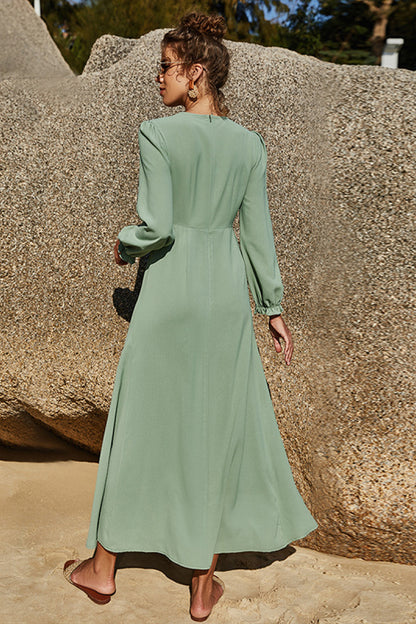 Grace High Neck Elegant Puff Sleeve Maxi Dress in Sage or Ivory