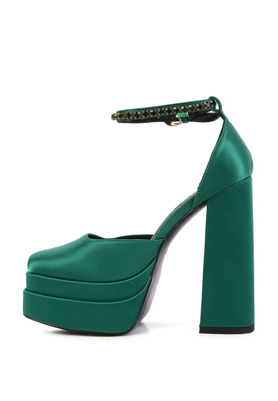 Skylar Satin Catwalk 40s Style Block Heel Platform Ankle Strap Shoes ...