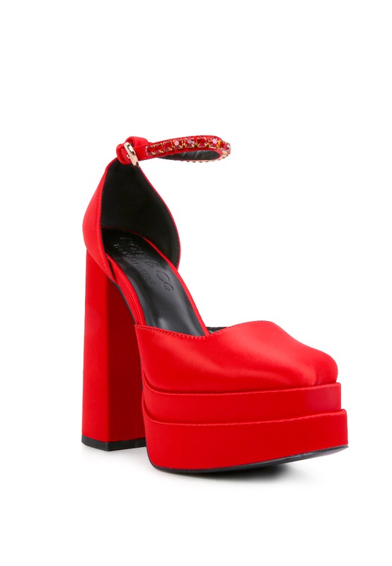 Sky High Satin Catwalk 40s Style Platform Ankle Strap Sandals | 3 Colors | Rag Company