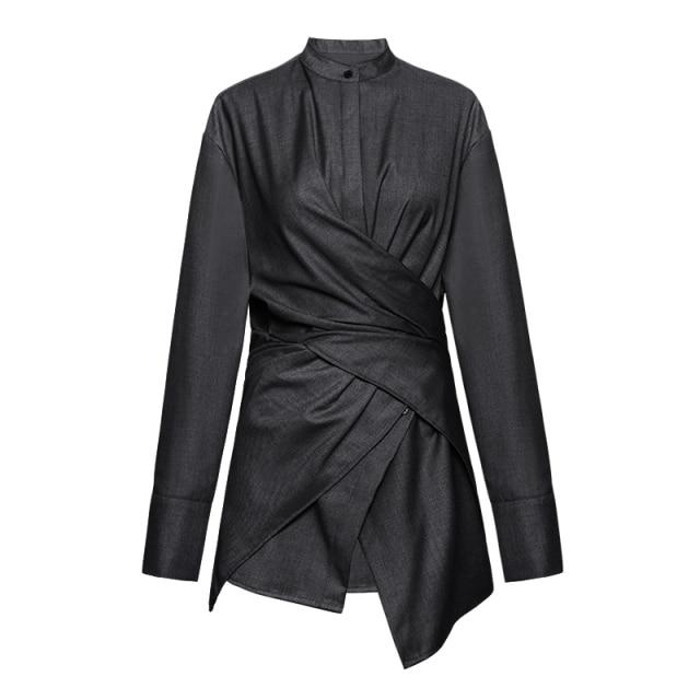 Kume Loose Twist Long Sleeve Shirt in Solid Black | Marigold Shadows