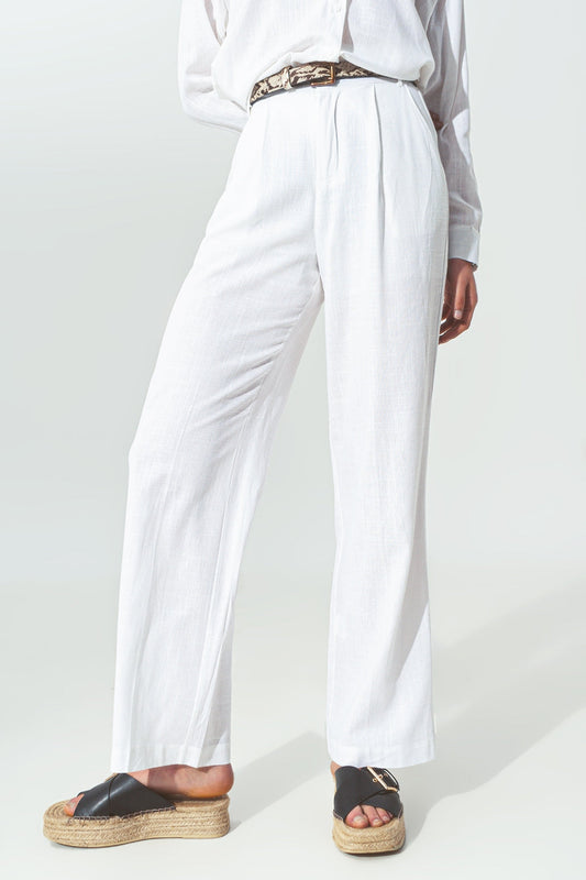 Villefranche Wide-Legged Pants in Solid White Cotton | Q2