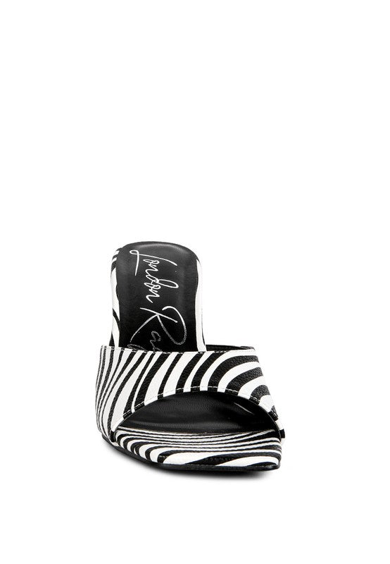 Robbie Mid Heel 60s Slip-On Mule Sandals in Zebra Print or Chartreuse | Rag & Company