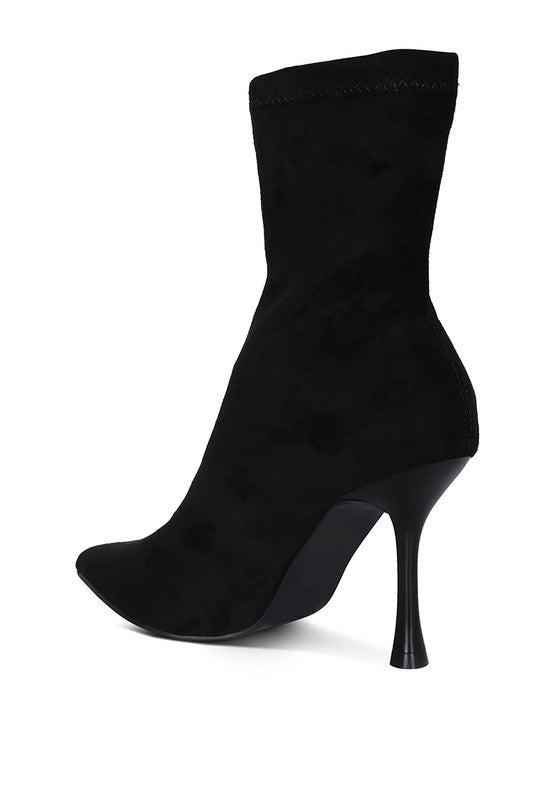 Cat Burglar Stretch Faux Suede Pointed Toe Stiletto Boots in Solid Black | Rag & Company