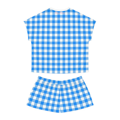 TGIF Sleepover PJs in Beyond Blue Gingham Tee & Pajama Shorts-Set | Pinup Couture Relaxed