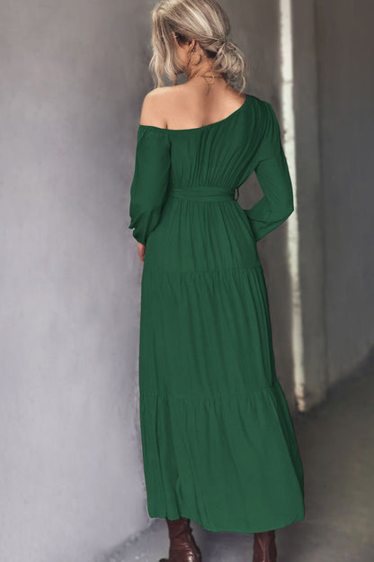 Off The Shoulder Tiered Maxi Dress in Black or Green