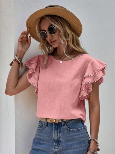 Freya Ruffled Cap Sleeve Round Neck Blouse | 4 Colors