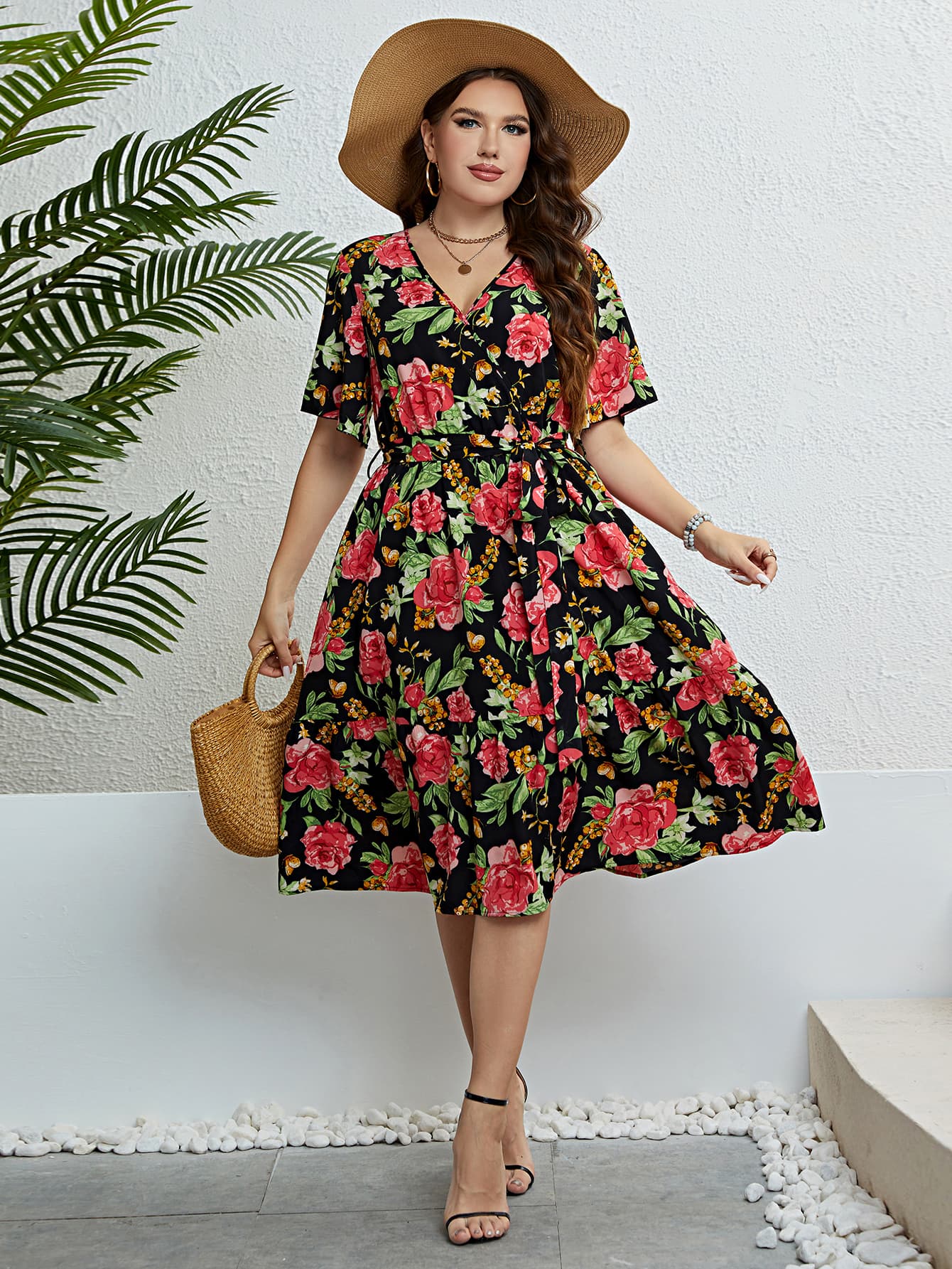 It's a Faux Wrap Floral Belted Dress | Plus Only
