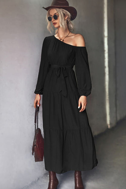 Off The Shoulder Tiered Maxi Dress in Black or Green