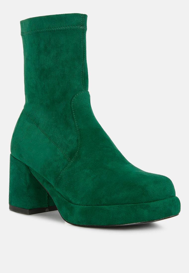 Two-Cubes Suede Platform Ankle Boots | Green or Black | London Rag