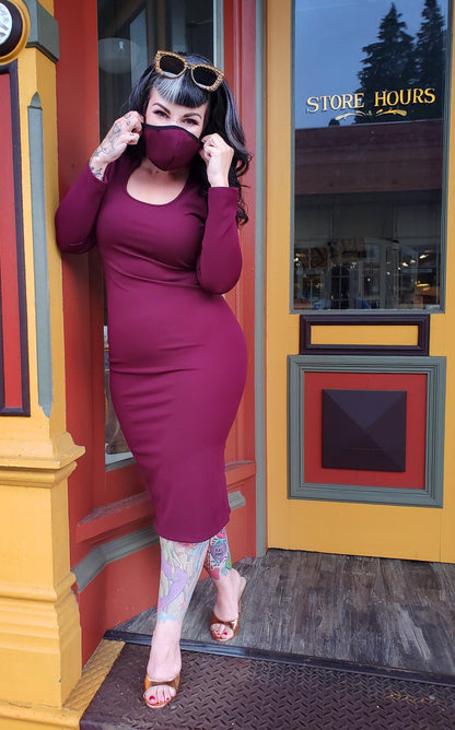 Hannah Wiggle Dress in Garnet Crepe | Laura Byrnes Design - pinupgirlclothing.com